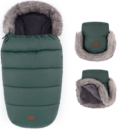 Petite&Mars set sacco invernale Comfy 4v1 e guanti per passeggino Furry veritable khaki