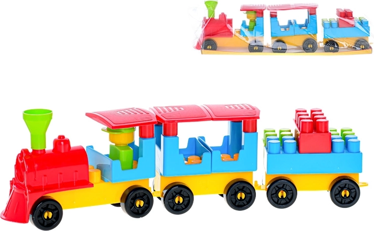 Set di costruzione trenino con due vagoni e adesivi