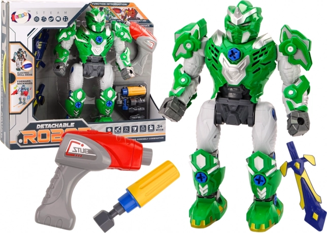 Robot avvitabile con luci e suoni – set verde con trapano e cacciavite