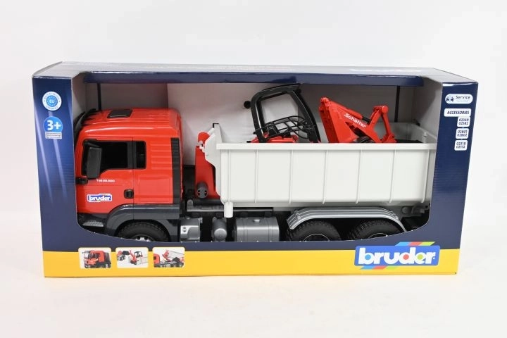 Autocarro MAN TGS Bruder con container e pala Schäffer Hoflader