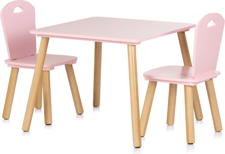 Tavolino in legno per bambini con due sedie Pink CHIPOLINO