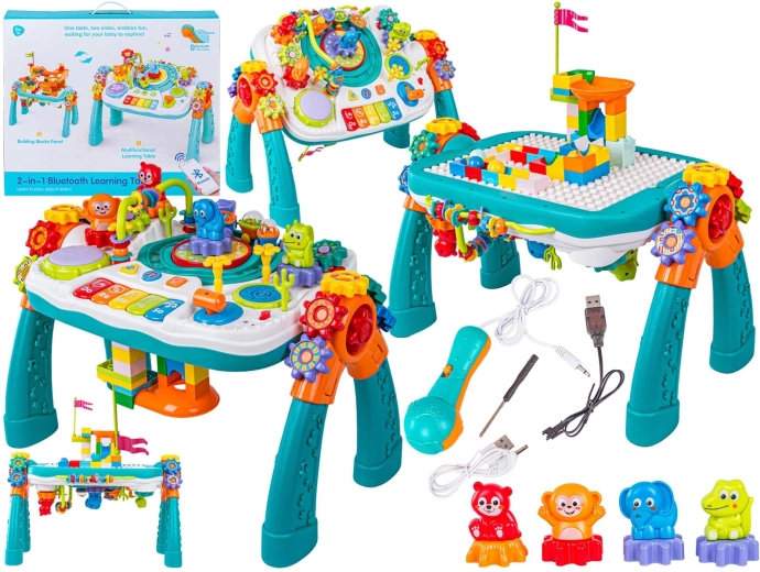 Tavolino educativo multifunzionale 2 in 1 con pianoforte, trenino, microfono e Bluetooth