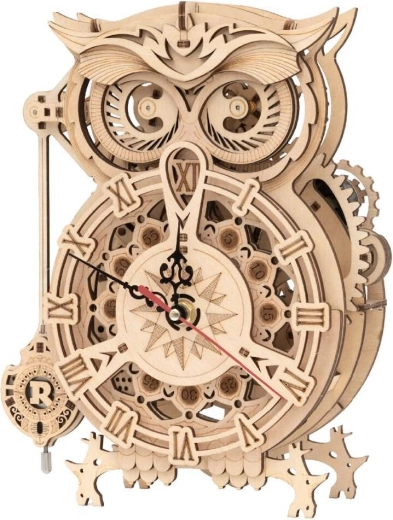 Puzzle meccanico in legno 3D Orologio Gufo