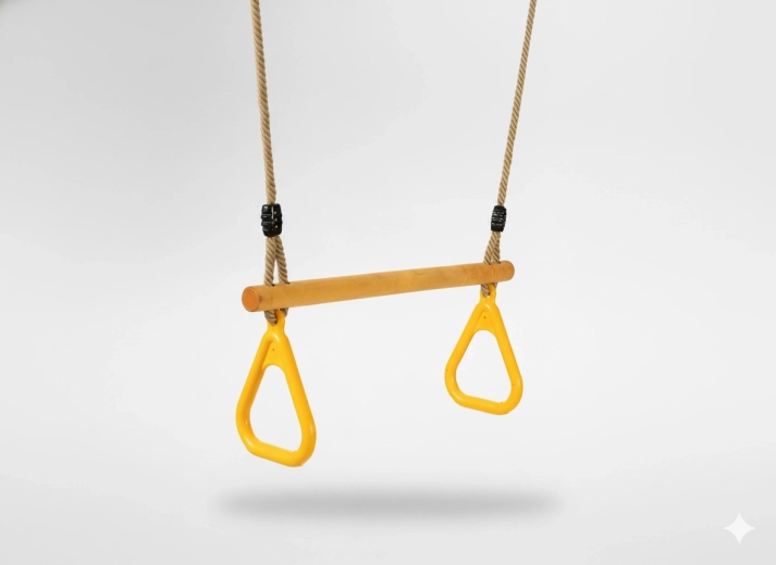 Altalena trapezoidale in legno per bambini con maniglie triangolari 3,5 × 40 × 110 cm