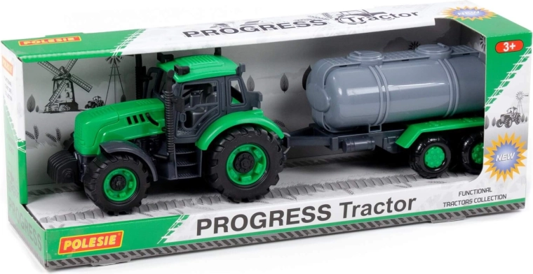 Trattore Progres con rimorchio cisterna a frizione