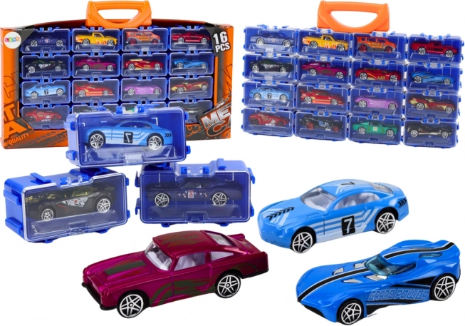 Set di macchinine in metallo in valigetta, 16 pezzi