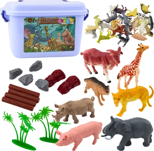 Set di figure di animali selvatici e domestici con valigetta 58 pz