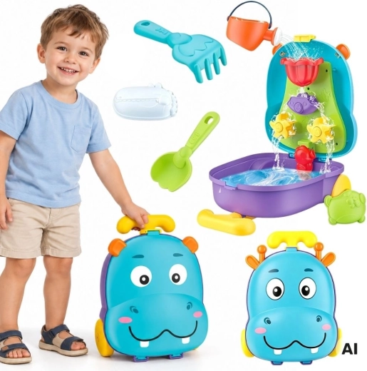Set Woopie per acqua e sabbia 2 in 1 in valigetta a forma di ippopotamo