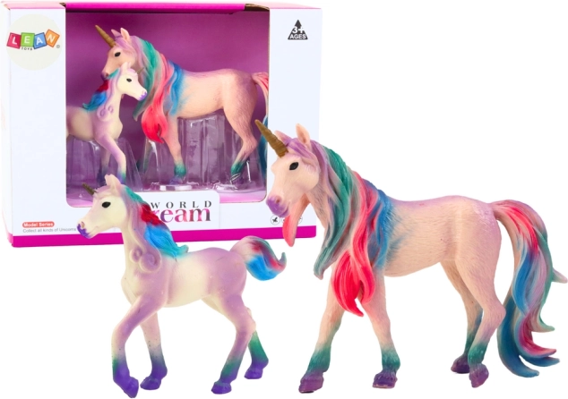 Figure da collezione di unicorni viola – adulto e cucciolo, 2 pz