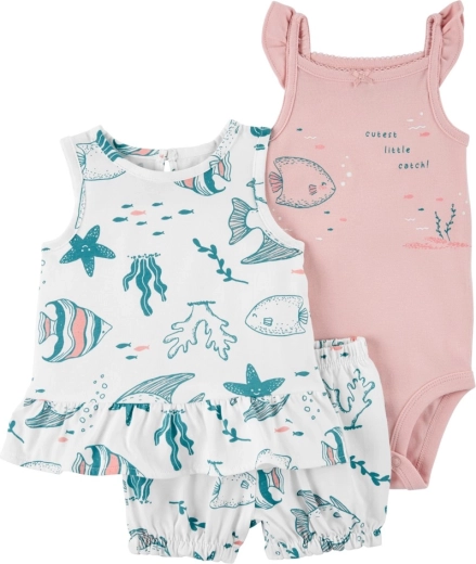 Set Carter's da 3 pezzi pink ocean per bambine (canotta, pantaloncini, body) – NB/ taglia 56