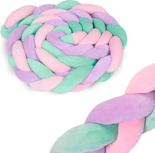 Paracolpi intrecciato per lettino Ricokids 3 m – menta rosa‑viola