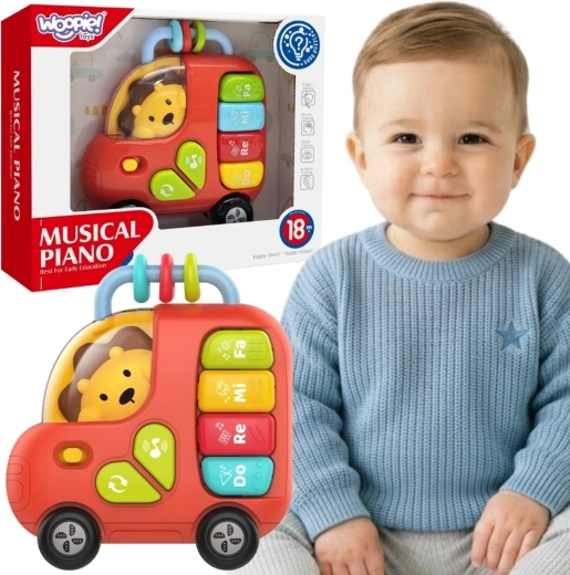Woopie baby autobus interattivo con pianoforte e leone, con suoni e luci