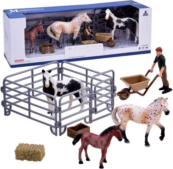 Set di figurine di cavalli e contadino – Fattoria