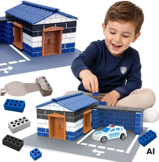 Woopie set di costruzione stazione di polizia con mini mattoncini 186 pezzi