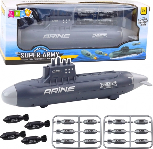 Sottomarino con siluri e propulsione a frizione grigio scuro 28 cm