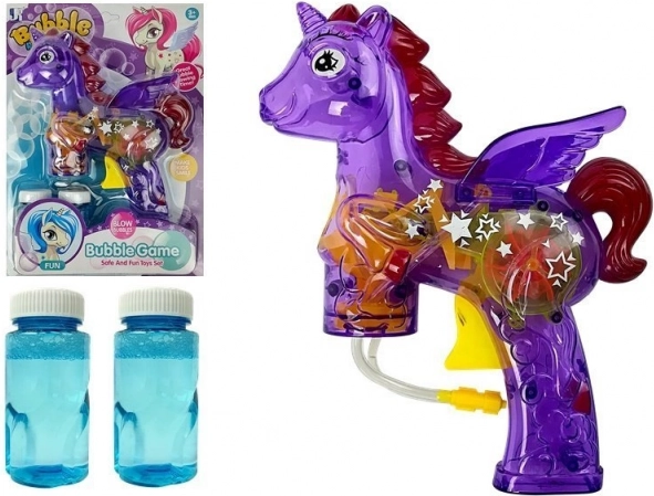 Pistola di bolle di sapone unicorno viola