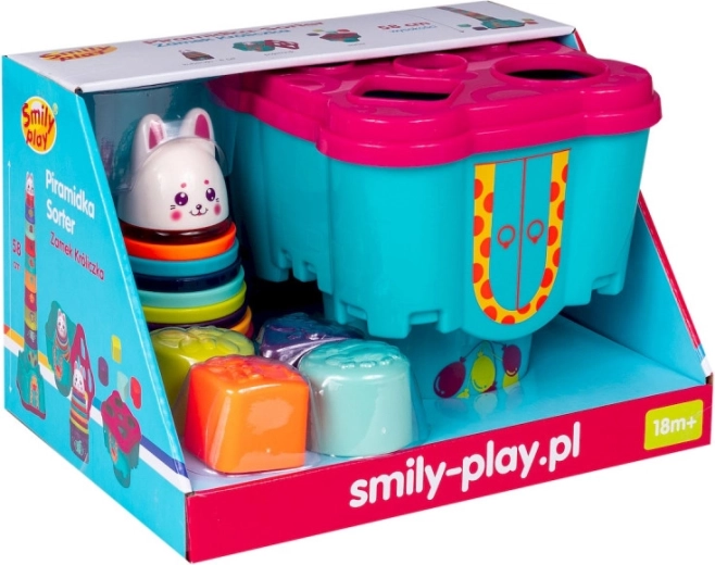 Smily Play castello con coniglietto – colorata torre impilabile e shape sorter