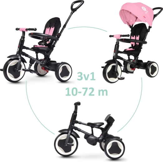 Triciclo pieghevole per bambini QPLAY Rito Pink con ruote in schiuma e UPF 50+