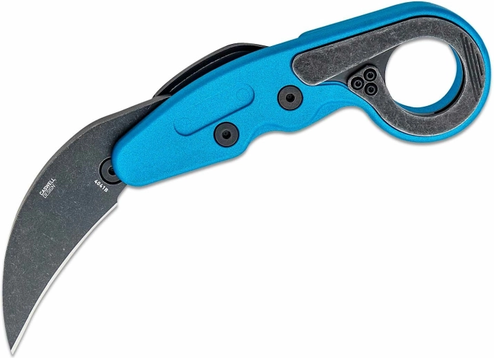 CRKT Provoke Blue Metallic karambit con apertura cinematica