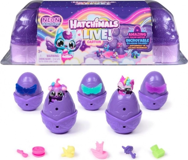 Hatchimals cartone Arcobaleno Neon – incubatrice neon con 5 ovetti e personaggini