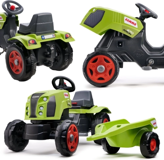 Falk trattore a pedali CLAAS Arion 470 con rimorchio e cofano apribile (2–6 anni)