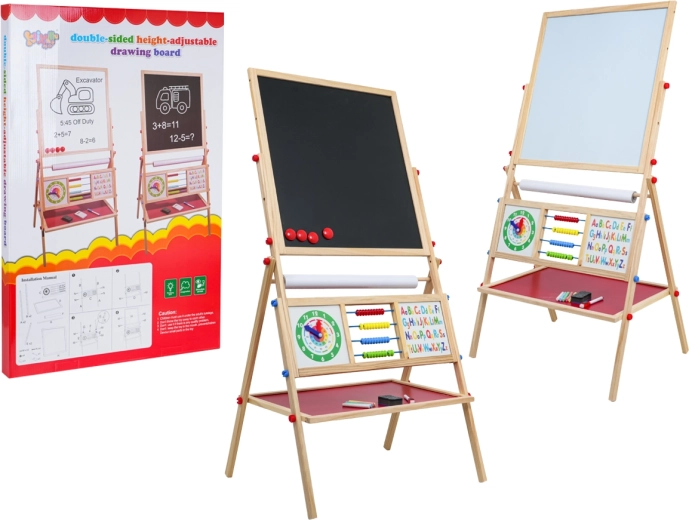 Lavagna educativa bifacciale in legno con accessori