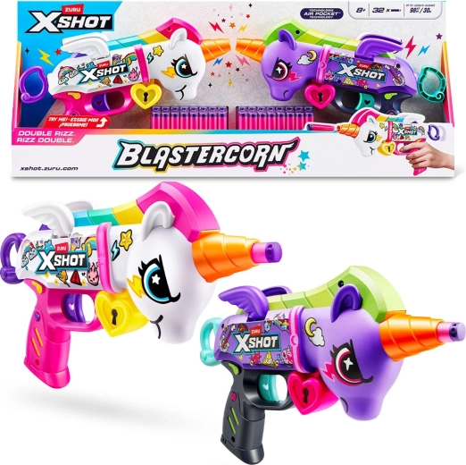 X-Shot Blastercorn – pistola unicorno, set da 2 pezzi con 32 dardi