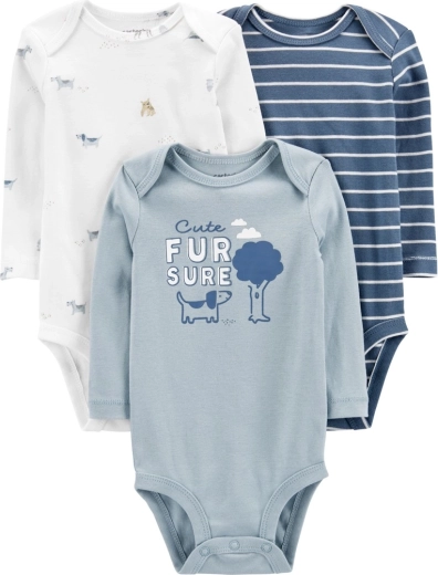 Body a maniche lunghe per neonati Carter’s Blue Dogs, confezione da 3, taglia neonato 56