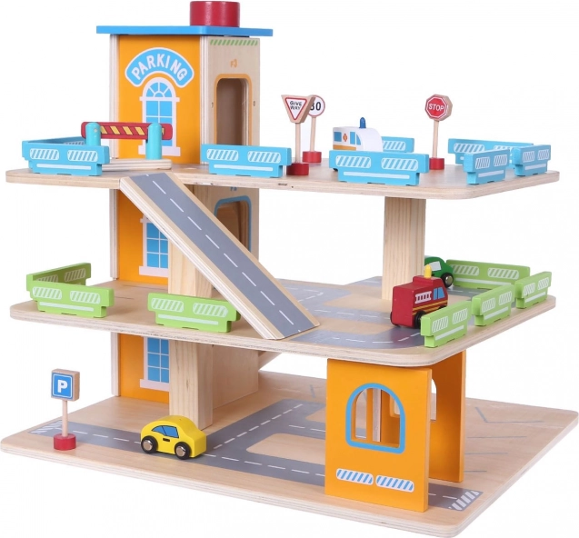 Garage di legno con ascensore e macchinine
