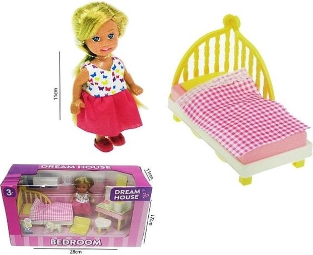 Bambola da 11 cm con set camera da letto