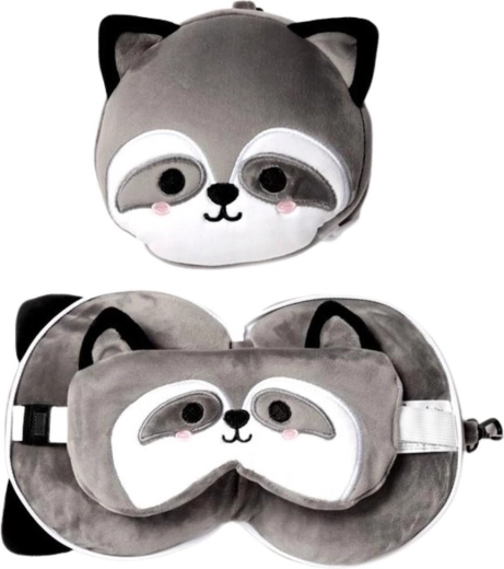 Cuscino da viaggio con maschera per gli occhi Relaxeazzz procione – 1 pezzo