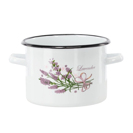 Pentola smaltata 3 l (18 cm) bianca con motivo lavanda