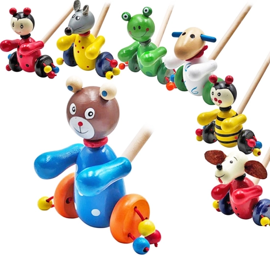 Animaletto di legno su bastone da trainare