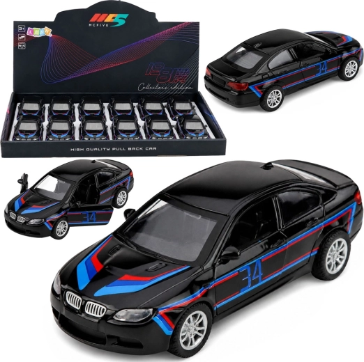 Automobilina sportiva in metallo pull-back con porte apribili, nera 1:32 - 1 pezzo