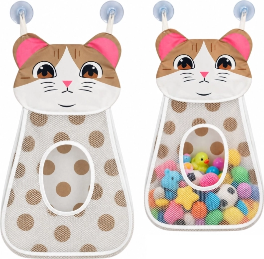 Organizer sospeso in rete per giocattoli da bagno a forma di gattino, beige, 50 cm