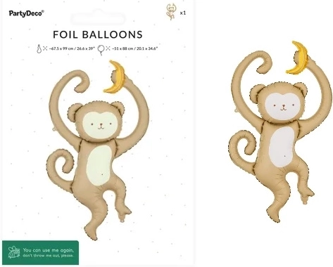 Palloncino in foil a forma di scimmietta mix 51 × 88 cm