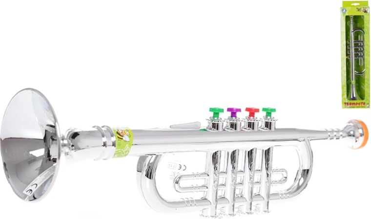 Tromba per bambini 37,5 cm con finitura argentata e tasti colorati