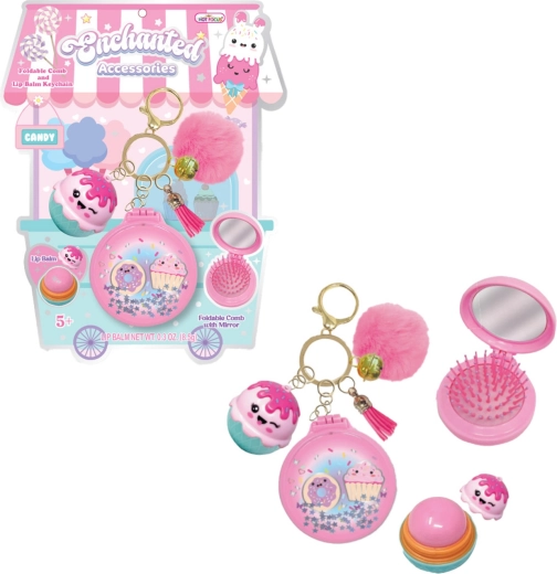 Portachiavi con balsamo labbra e mini pettine – Dolci - 1 pezzo