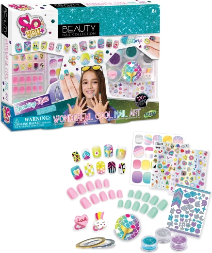 Tasia grande set per unghie con glitter e anellini per bambini