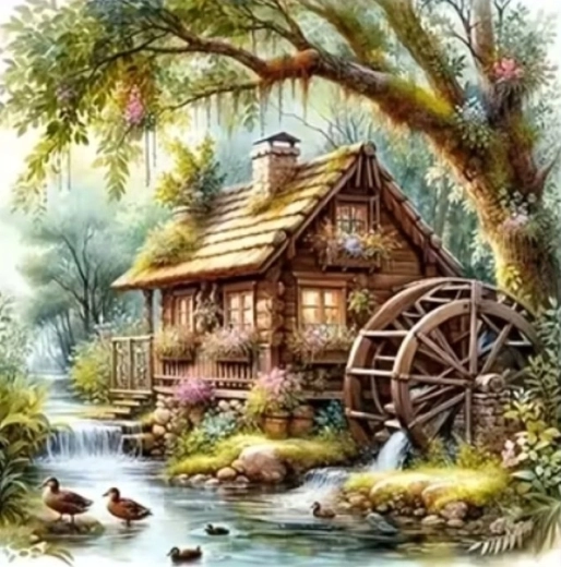 Norimpex pittura con diamanti mulino nel bosco con anatre 30 × 40 cm