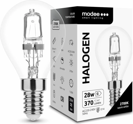 Modee lampadina alogena Mini Globe G45 28 W E14, 370 lm, bianco caldo