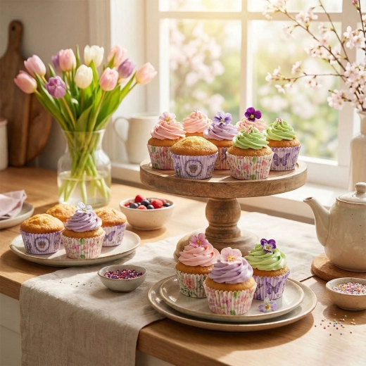 Set di pirottini di carta per muffin primaverili, 100 pezzi