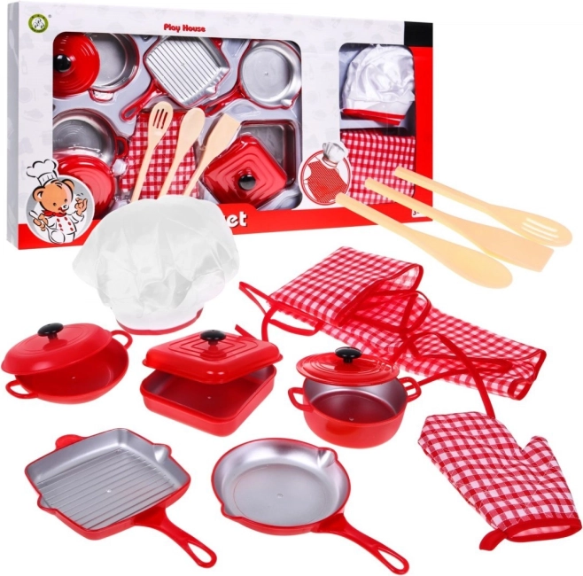 Set rosso da piccolo chef per bambini 3+ – costume da chef, pentole e accessori, 14 pezzi