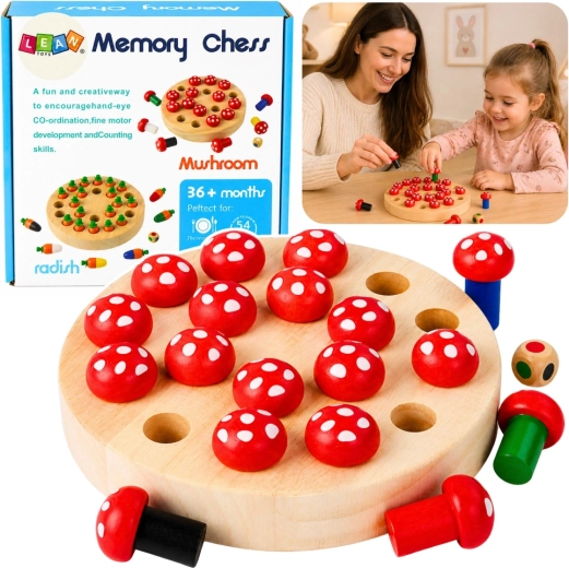 Gioco di memoria familiare in legno con funghetti