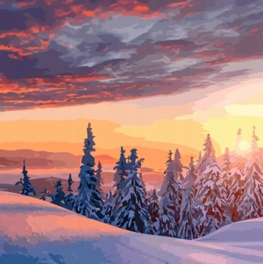 Pittura con diamanti – vista su un paesaggio invernale innevato 30 × 40 cm