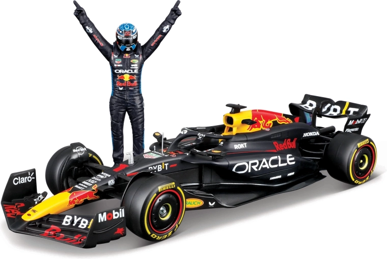 Modello Bburago Formula 1 Oracle Red Bull Racing RB20 2024 con statuina di Max Verstappen 1:24