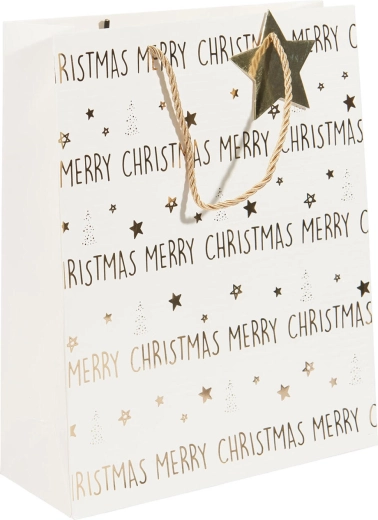 Sacchetto regalo natalizio bianco e dorato 32 × 26 × 10 cm - 1 pezzo