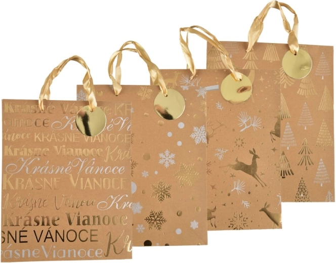 Sacchetto regalo natalizio in carta kraft 26 × 10 × 32 cm (4 motivi)