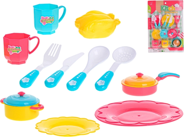 Set da cucina per bambini 14 pz – pentola, padellina, stoviglie e posate