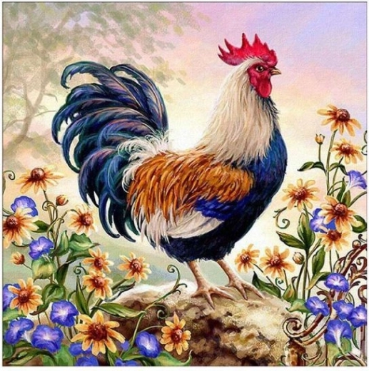 Ricamo con diamanti (diamond painting) gallo colorato 30 × 30 cm